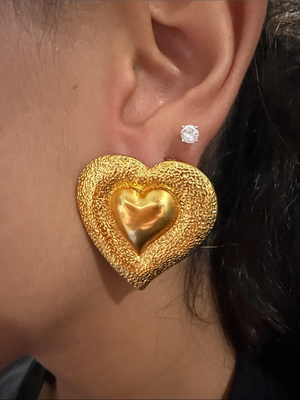 Vintage YVES SAINT LAURENT YSL Textured Heart Pierced Earrings - Picture 8 of 8